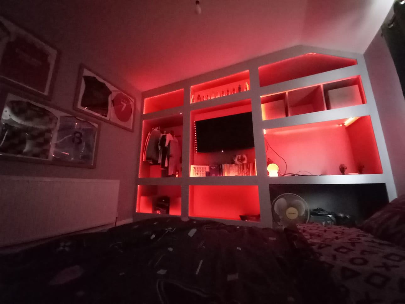 Built media wall with feature lighting